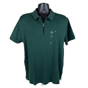 Tommy Hilfiger Soft Cotton Zip Polo Shirt Men's Large Green Regular Fit New